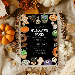 Cute Trick Or Treat Halloween Birthday Invitation