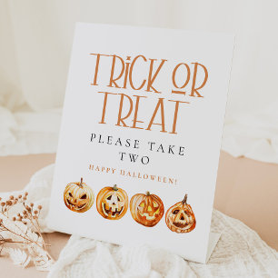 Cute Trick or Treat Halloween Candy Porch Pedestal Sign