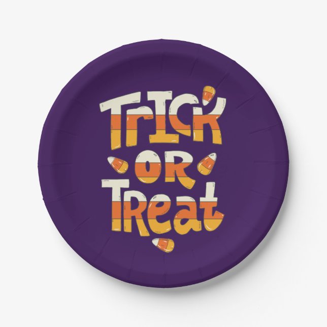 Cute Trick or Treat Halloween Paper Plates (Front)