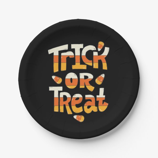 Cute Trick or Treat Halloween Paper Plates (Front)