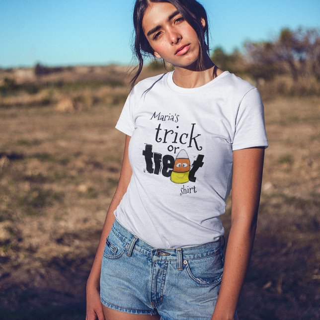 Cute Trick or Treat Halloween Personalised T-Shirt (Halloween cute whimsical Trick or Treat T Shirt)