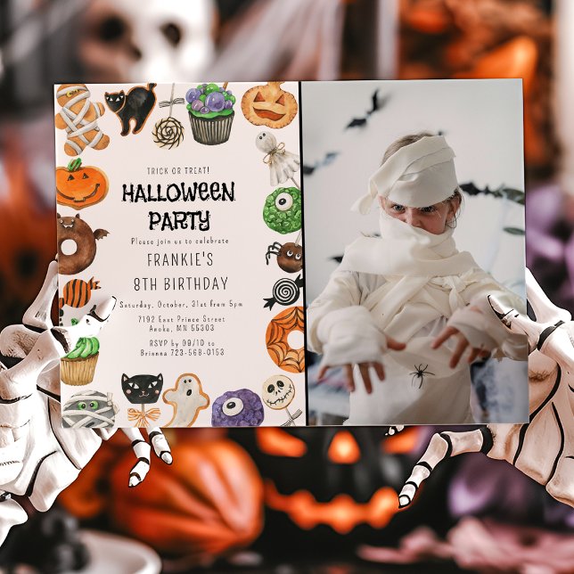 Cute Trick Or Treat Halloween Photo Birthday Invitation (Creator Uploaded)