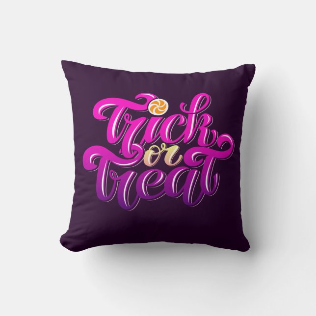 Cute Trick or Treat Halloween Typography  Cushion (Front)