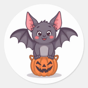 Cute Trick or Treating Bat Classic Round Sticker