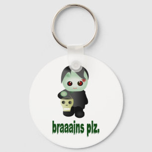 Cute Trick-or-Treating Zombie - "braaains plz" Key Ring