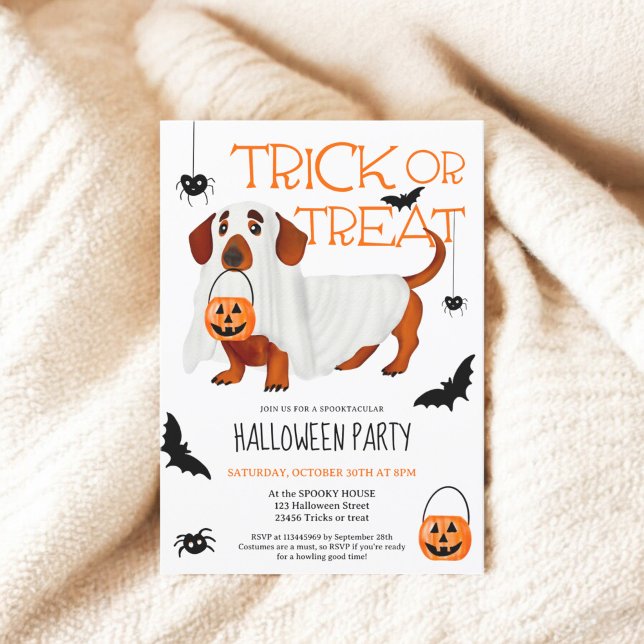 Cute trick treat dog ghost script Halloween party Invitation (Cute trick treat dog ghost script Halloween party Invitation)