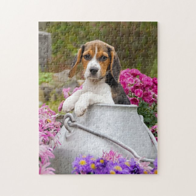 Cute Tricolor Beagle Dog Puppy Churn - Game Jigsaw Puzzle (Vertical)