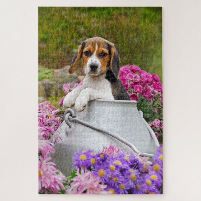 Cute Tricolor Beagle Dog Puppy in Churn - Jigsaw Puzzle (Vertical)