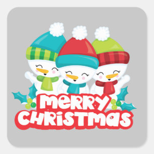 Cute Trio of Snowmen Holiday Square Sticker
