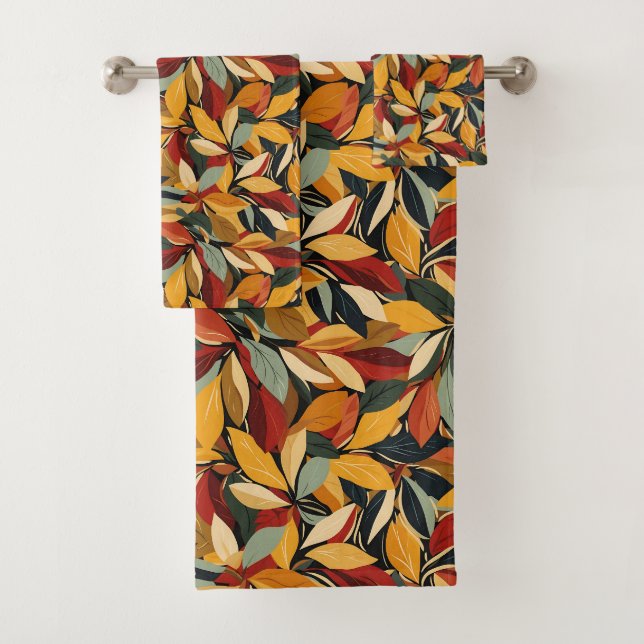 Cute triple leaf tiled pattern  bath towel set (Insitu)