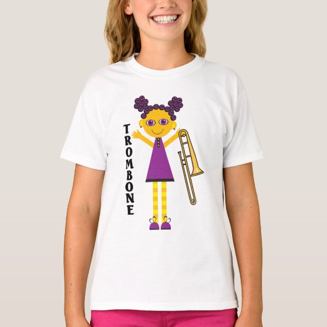 Cute Trombone Girl Cartoon T-shirt (Front)