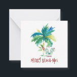 Cute Tropical Beach Christmas Card<br><div class="desc">Wish friends and family a merry Christmas with my charming square greeting card in a tiny size. This cute mini Christmas card pack features a watercolor palm tree and elf on the beach. The words "Merry Beach-mas" are set in hand written style script typography. The card reverses to a solid...</div>