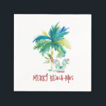 Cute Tropical Beach Christmas Napkin<br><div class="desc">Charming Christmas party napkins are perfect for holiday parties or a Christmas in July BBQ. Decorate with island0style paper napkins featuring hand-drawn palm trees,  a tropical Santa and the words Merry Beach-mas.

Unique watercolor art and design by Victoria Grigaliunas of Do Tell A Belle.</div>