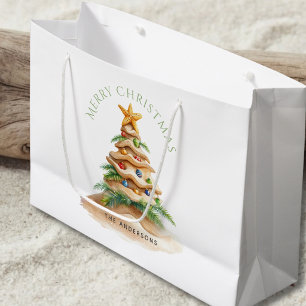 Cute Tropical Beach Christmas Tree  Large Gift Bag