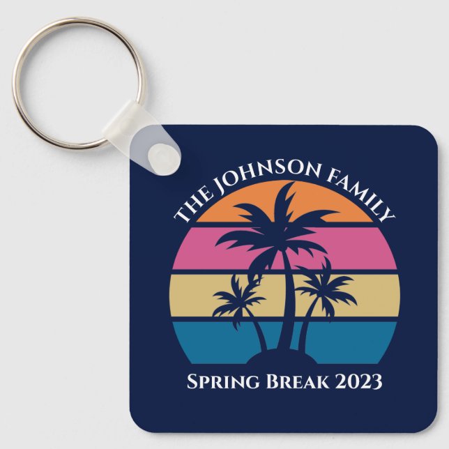 Cute Tropical Beach Custom Blue Beach Two Sided Key Ring (Front)