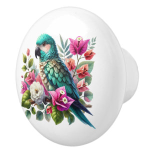 Cute tropical beach house parrots  ceramic knob