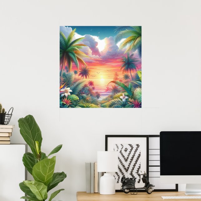 Cute Tropical beach lovers Poster (Home Office)