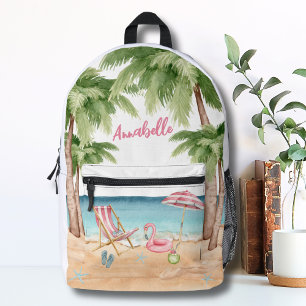 Cute Tropical Beach Name Girls Printed Backpack