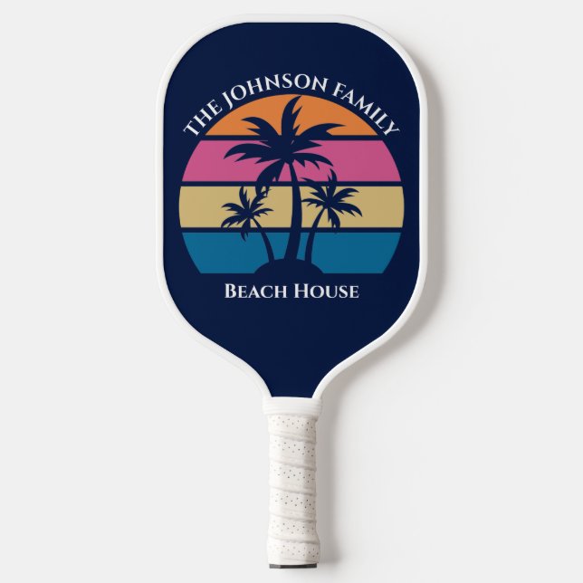 Cute Tropical Beach Palm Tree Custom Beach House Pickleball Paddle (Front)