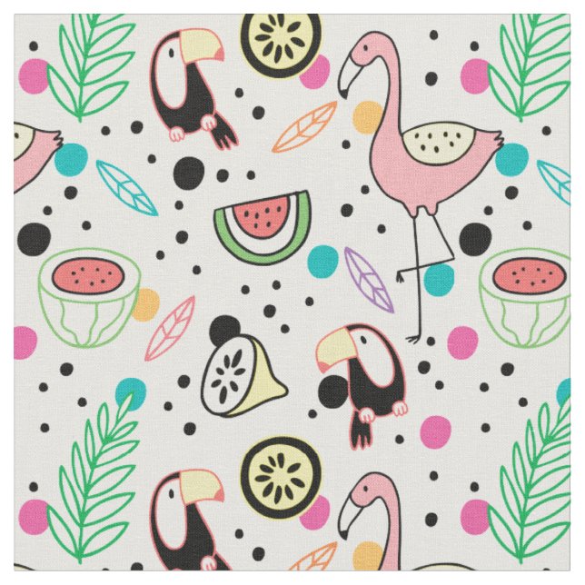 Cute Tropical Birds Fabric (Close Up)