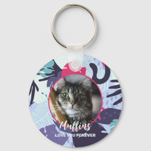 Cute tropical cat pattern, custom pet photo gift key ring