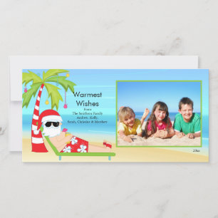Cute Tropical Christmas Santa Family Photo Card. Holiday Card