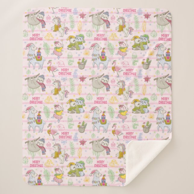Cute Tropical Christmas Sherpa Blanket (Front)