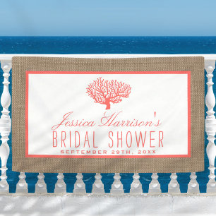 Cute Tropical Coral Beach Burlap Bridal Shower Banner