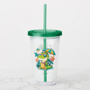 Cute Tropical Crocodile Acrylic Tumbler