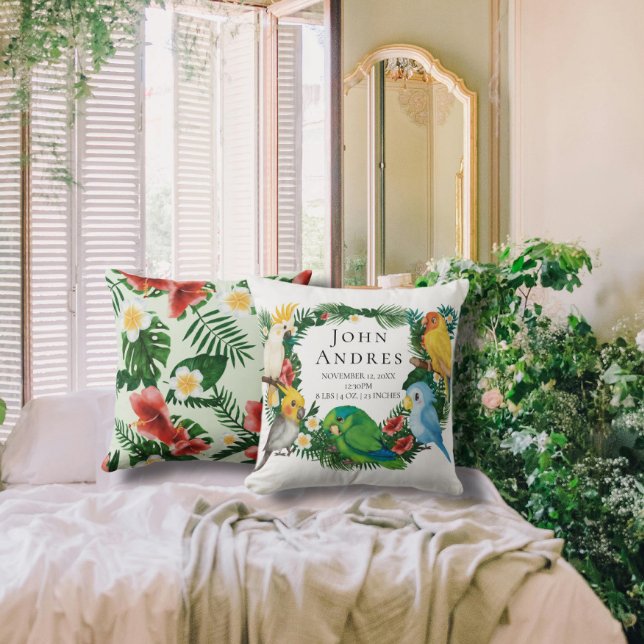 Cute Tropical Exotic baby Parrots Boy Nursery Cushion (Creator Uploaded)