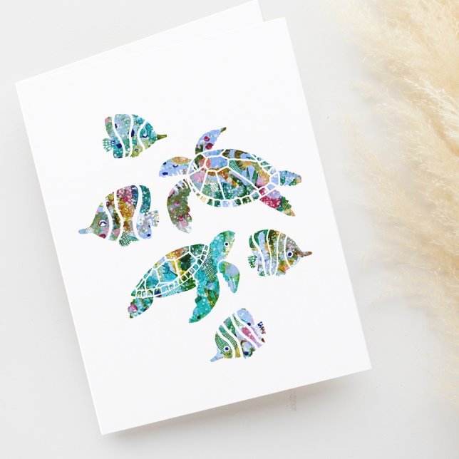 Cute Tropical Fish and Sea Turtles Blank Thank You Card (Creator Uploaded)