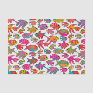 Cute Tropical Fish Pink Turquoise Green Pattern Tissue Paper