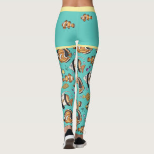 Cute Tropical Fish Swimming Beach Mural Aquarium Leggings