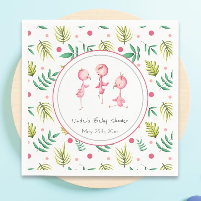 Cute Tropical Flamingo Personalised Baby Shower Napkin (Creator Uploaded)