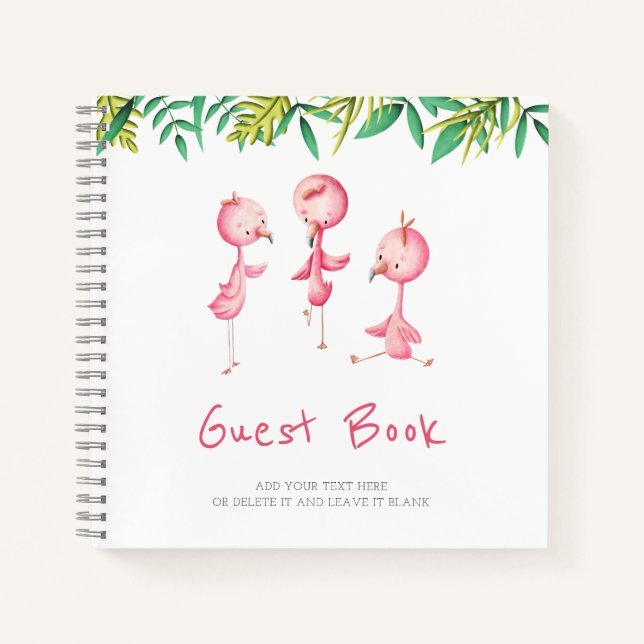 Cute Tropical Flamingo Rental Vacation Guest Book (Front)