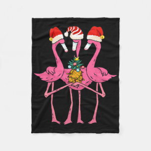 Cute Tropical Flamingos And Pineapple Christmas In Fleece Blanket