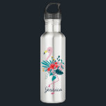 Cute Tropical Floral Flamingo Art Personalised  710 Ml Water Bottle<br><div class="desc">Pretty floral flamingo personalised water bottle.</div>