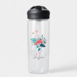 Cute Tropical Floral Flamingo Personalised Water Bottle<br><div class="desc">Pretty floral flamingo personalised water bottle.</div>