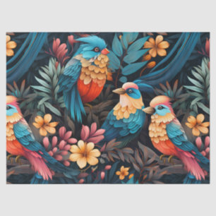 Cute Tropical Floral Jungle Birds Decoupage  Tissue Paper