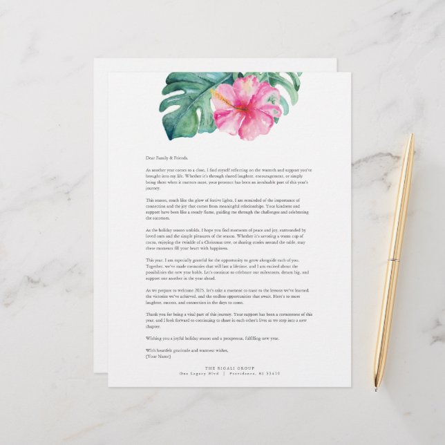 Cute Tropical Floral Letterhead Template (Front/Back In Situ)