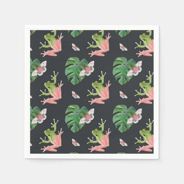 Cute Tropical Frog and Butterfly Pattern Napkin (Front)