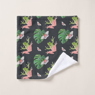 Cute Tropical Frog and Butterfly Pattern Wash Cloth