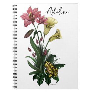 Cute Tropical Frog and Lily Botanical Floral Art Notebook