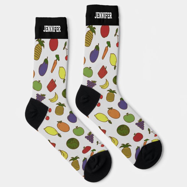 Cute Tropical Fruit Veggie Pattern Personalised Socks (Right)