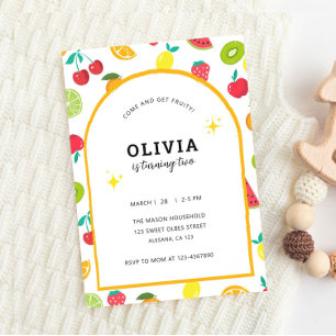Cute Tropical Fruits Birthday Summer Theme Invitation