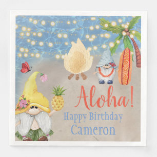 Cute Tropical Gnomes on the Beach Luau Party Napkin