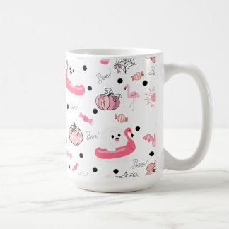 Cute Tropical Halloween – Ghosts & Flamingos Coffee Mug