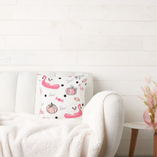 Cute Tropical Halloween – Ghosts & Flamingos Cushion