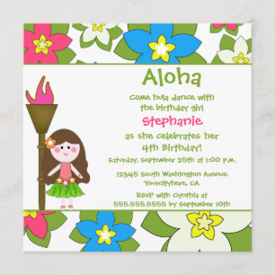 Cute tropical hula girls birthday party invitation