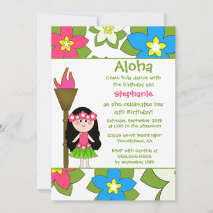 Cute tropical hula girls birthday party invitation